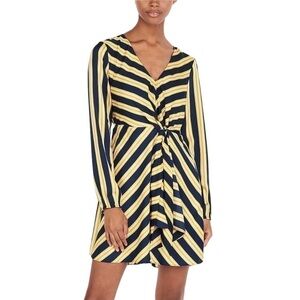 EXPRESS Yellow Navy Stripe Long Sleeve Front Knot Cocktail Flowy Dress Large